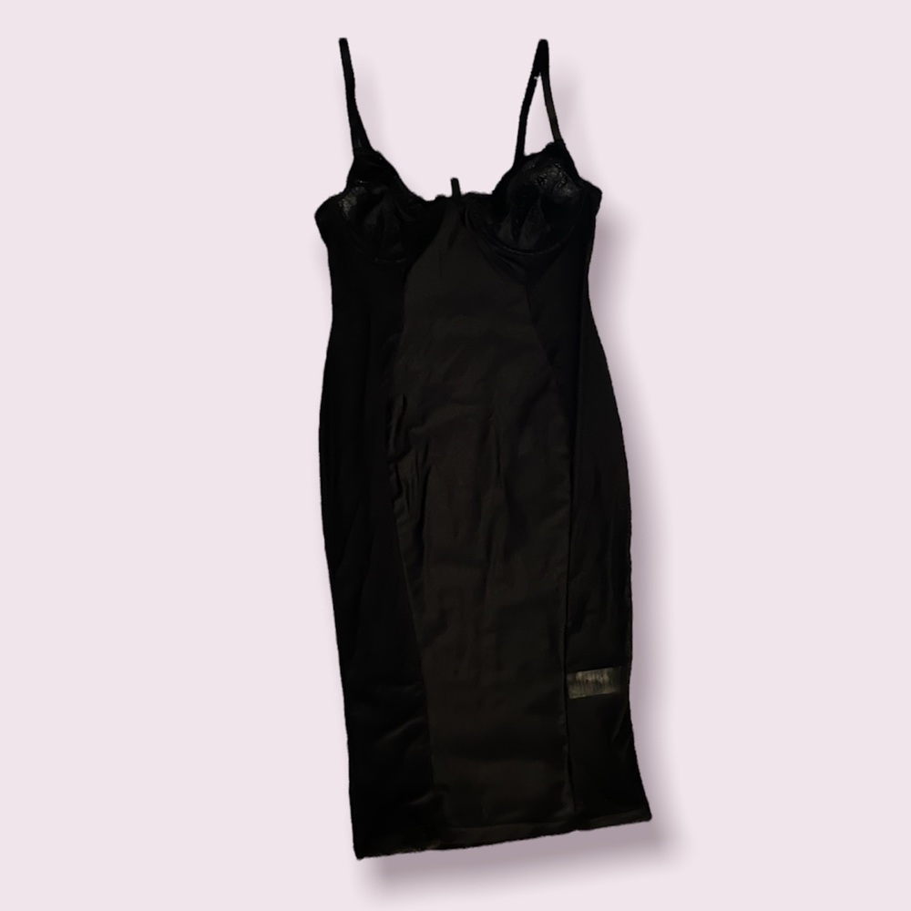 Sexy side see-through black spaghetti strap dress